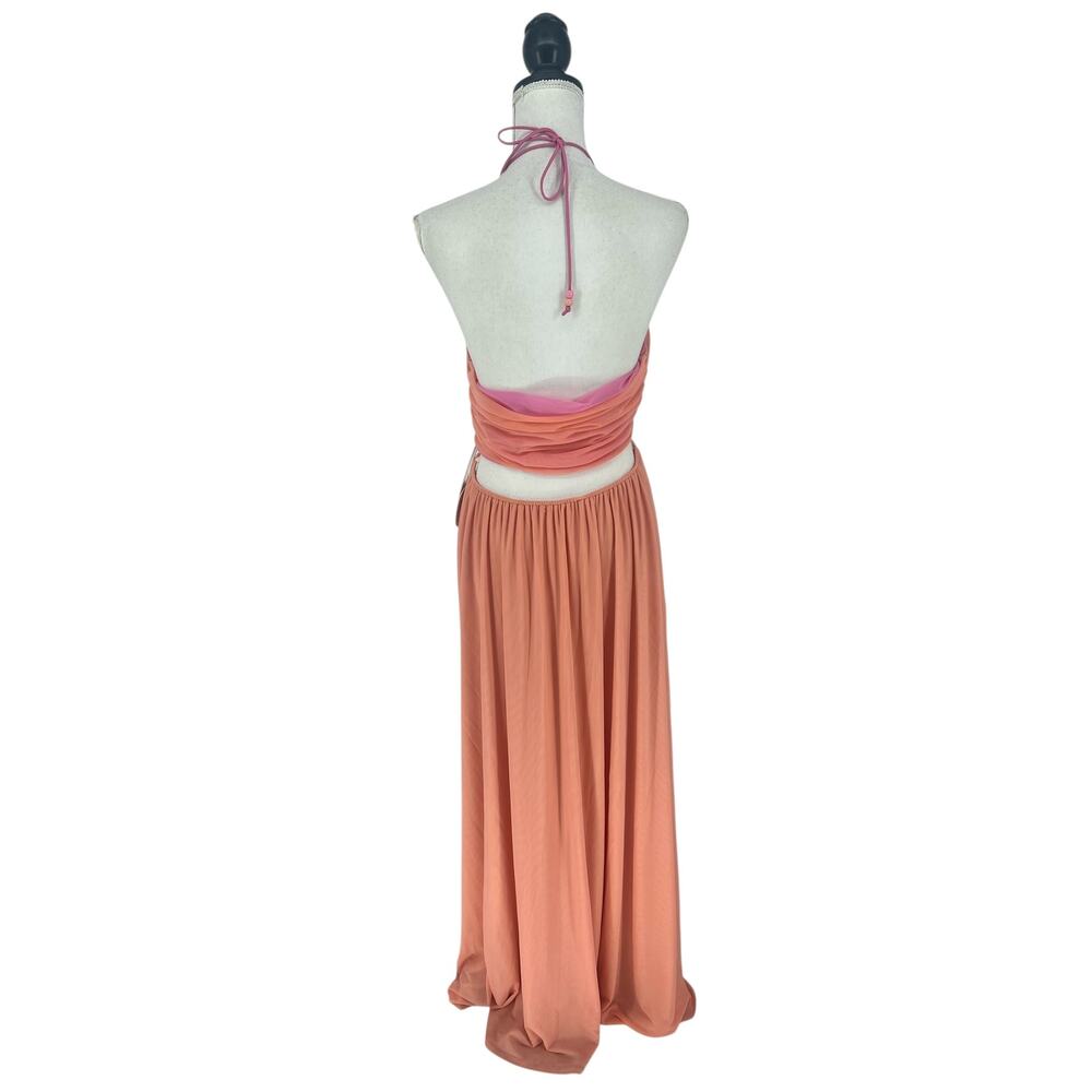 STAUD Kanha Reversible Mesh Halter Maxi Dress Orange Pink XL - Picture 9 of 13